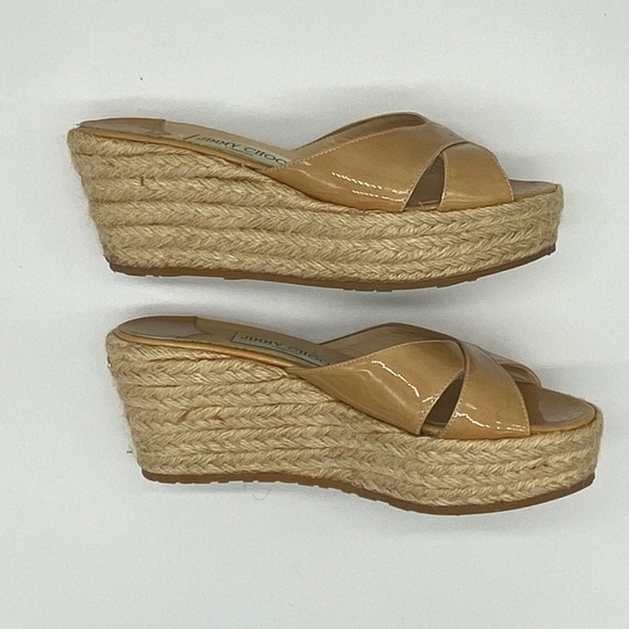 Jimmy Choo Nude Patent leather Paisley Wedge - 37/7 - Picture 7 of 8